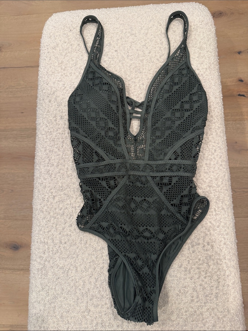 Becca green Lace One-Piece bathing suit Dark Green adjustable straps